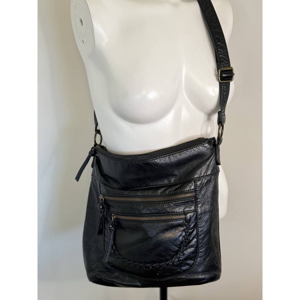 Vintage Bueno Black Crossbody Shoulder Bag Purse Faux‎ Leather Distressed Boho